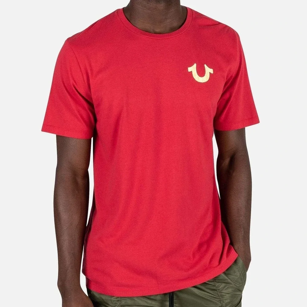 True Religion Logo T-Shirt Red Gold Short Sleeve Tee NWT